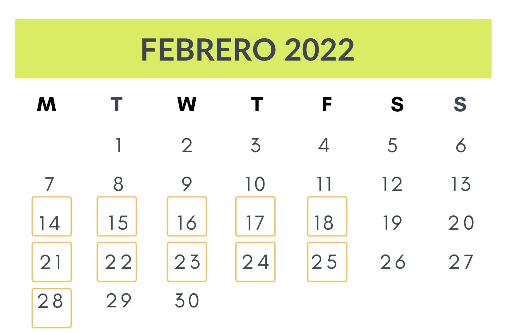 Calendar Febrero semana blanca nuevo