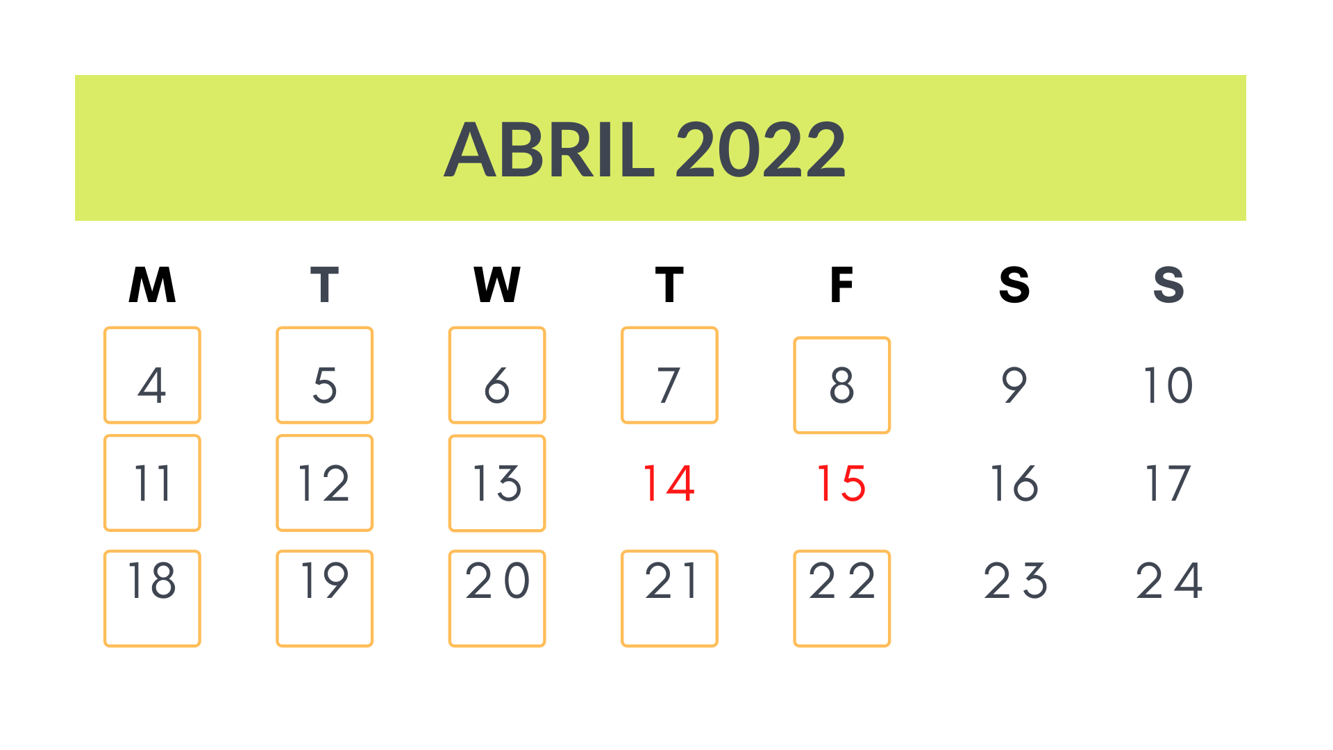 Easter Calendar 2022 for Flyers and Website final